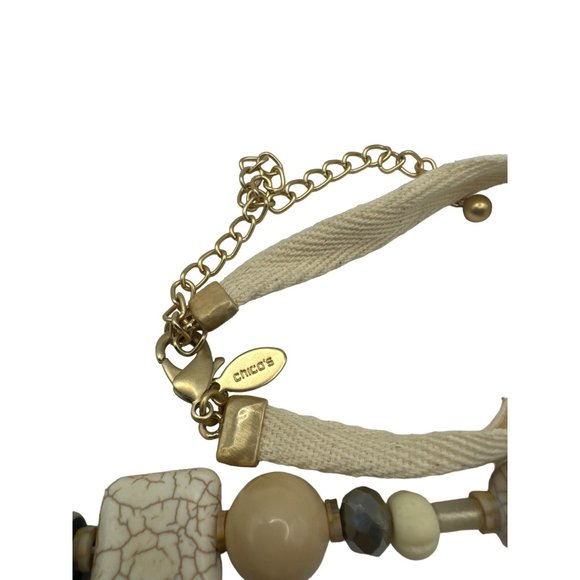 Chico's Multimedia Beaded Necklace Glass Stone Wicker Tans and Grays - Picture 5 of 5